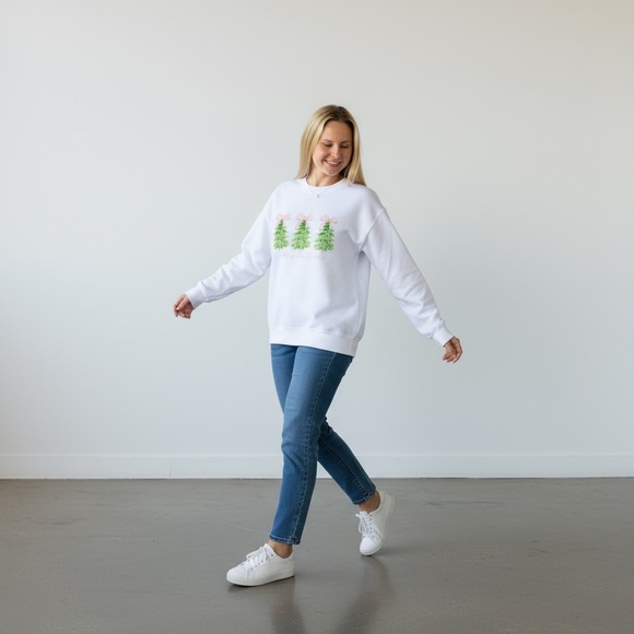 Merry Christmas Pink Stripe Bow Christmas Sweatshirt - Picture 7 of 10